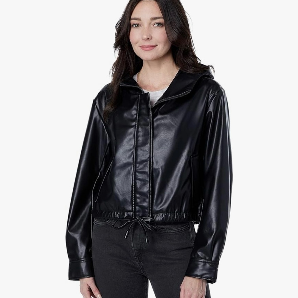 Sam Edelman Vegan Leather Hooded Short Bomber